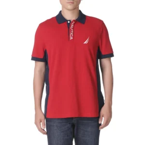 Nautica Men's Short Sleeve Color Block Performance Pique Polo Shirt, Nautica Red