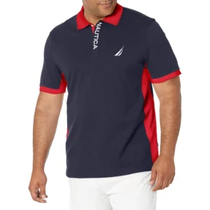 Nautica Men's Short Sleeve Color Block Performance Pique Polo Shirt, Navy