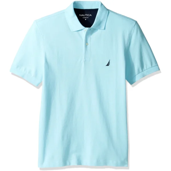 Nautica Men's Short Sleeve Solid Cotton Pique Polo Shirt, Bright Aqua