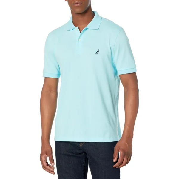 Nautica Men's Short Sleeve Solid Cotton Pique Polo Shirt, Bright Aqua Solid