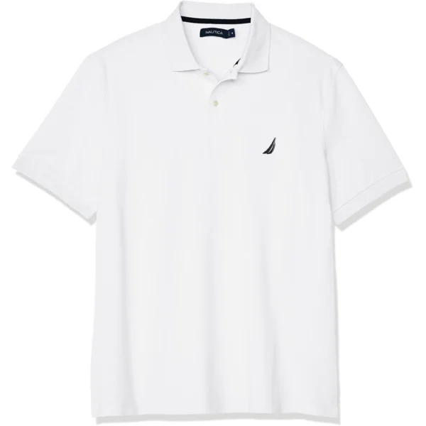 Nautica Men's Short Sleeve Solid Cotton Pique Polo Shirt, Bright White Solid