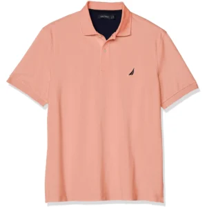 Nautica Men's Short Sleeve Solid Cotton Pique Polo Shirt, Coral Sands Solid