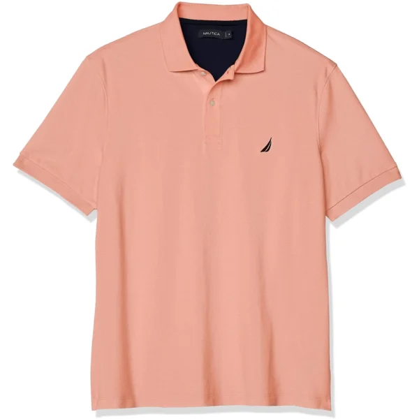 Nautica Men's Short Sleeve Solid Cotton Pique Polo Shirt, Coral Sands Solid