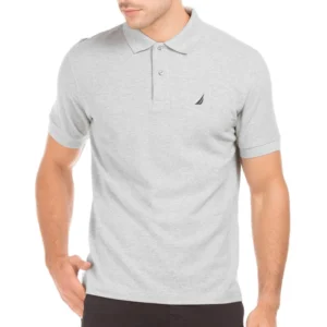 Nautica Men's Short Sleeve Solid Cotton Pique Polo Shirt, Grey Heather Ogh Spring