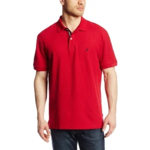 Nautica Men's Short Sleeve Solid Cotton Pique Polo Shirt, Nautica Red