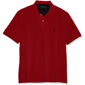 Nautica Men's Short Sleeve Solid Cotton Pique Polo Shirt, Nautica Red Solid