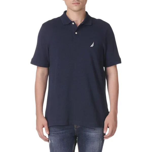 Nautica Men's Short Sleeve Solid Cotton Pique Polo Shirt, Navy Solid