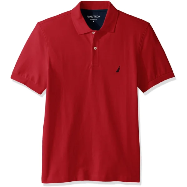 Nautica Men's Short Sleeve Solid Cotton Pique Polo Shirt, Rose Coral