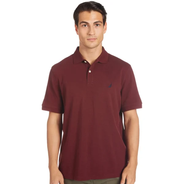 Nautica Men's Short Sleeve Solid Cotton Pique Polo Shirt, Royal Burgundy Solid