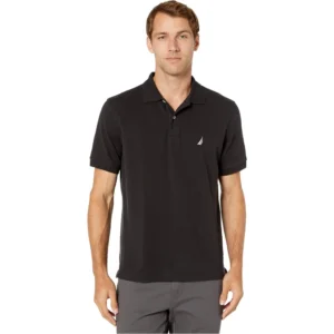 Nautica Men's Short Sleeve Solid Cotton Pique Polo Shirt, True Black