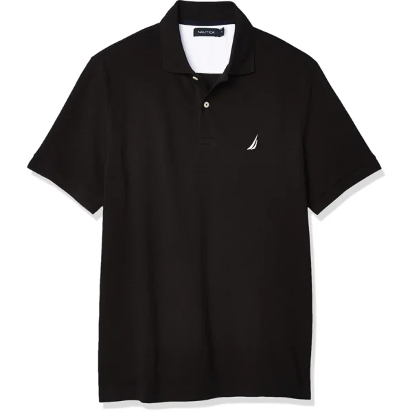 Nautica Men's Short Sleeve Solid Cotton Pique Polo Shirt, True Black Solid