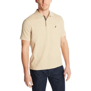 Nautica Men's Solid Deck Shirt, Coastal Camel Heather