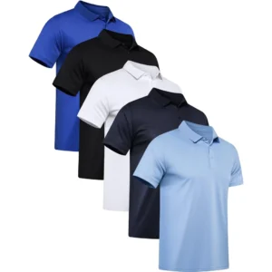 OYGSieg 5 Pack Polo Shirts, Royal Blue/ Black/ White/ Navy/ Noon Blue (Set B)