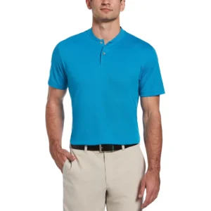 PGA TOUR Men's Pique Short Sleeve Golf Polo Shirt with Casual Collar, Blue Danube