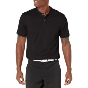 PGA TOUR Men's Pique Short Sleeve Golf Polo Shirt with Casual Collar, Caviar