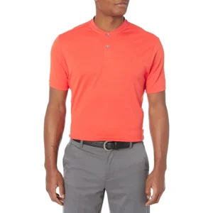 PGA TOUR Men's Pique Short Sleeve Golf Polo Shirt with Casual Collar, Firelight