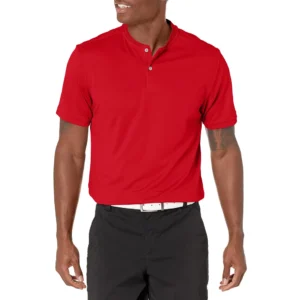 PGA TOUR Men's Pique Short Sleeve Golf Polo Shirt with Casual Collar, Tango Red