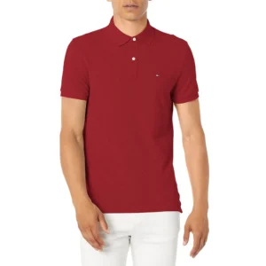 Tommy Hilfiger Men's Short Sleeve Cotton Pique Polo Shirt in Regular Fit, Biking Red