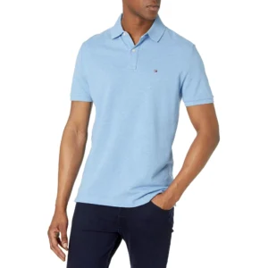 Tommy Hilfiger Men's Short Sleeve Cotton Pique Polo Shirt in Regular Fit, Blue Heather