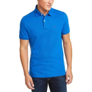 Tommy Hilfiger Men's Short Sleeve Cotton Pique Polo Shirt in Regular Fit, Blue Iolite