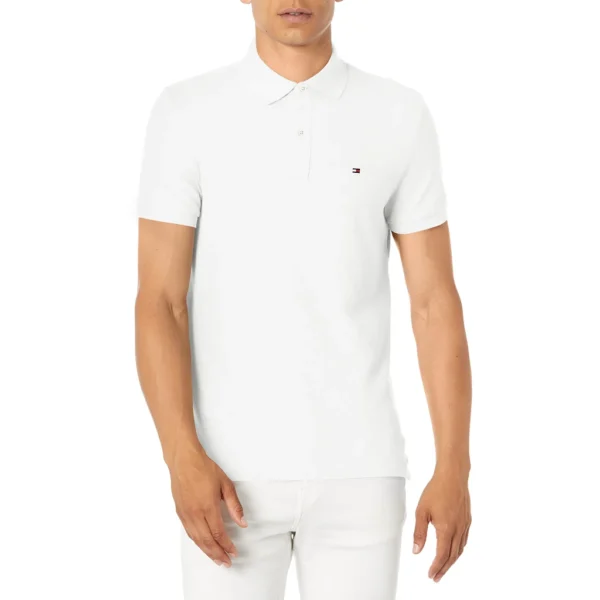 Tommy Hilfiger Men's Short Sleeve Cotton Pique Polo Shirt in Regular Fit, Classic White