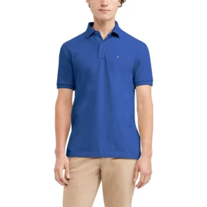 Tommy Hilfiger Men's Short Sleeve Cotton Pique Polo Shirt in Regular Fit, Dory Blue Heather