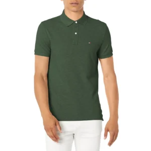 Tommy Hilfiger Men's Short Sleeve Cotton Pique Polo Shirt in Regular Fit, Greener Pastures Heather