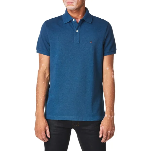 Tommy Hilfiger Men's Short Sleeve Cotton Pique Polo Shirt in Regular Fit, Legion Blue Heather