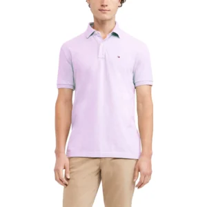 Tommy Hilfiger Men's Short Sleeve Cotton Pique Polo Shirt in Regular Fit, Lilac Ice