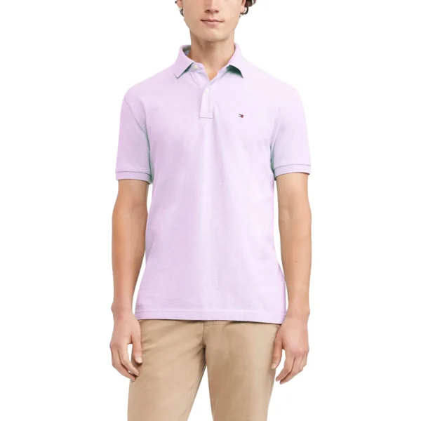 Tommy Hilfiger Men's Short Sleeve Cotton Pique Polo Shirt in Regular Fit, Lilac Ice