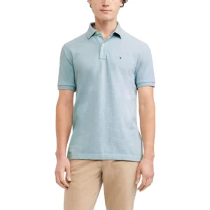 Tommy Hilfiger Men's Short Sleeve Cotton Pique Polo Shirt in Regular Fit, Malaga Blue Heather