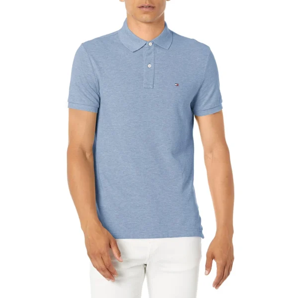 Tommy Hilfiger Men's Short Sleeve Cotton Pique Polo Shirt in Regular Fit, Medium Chambray