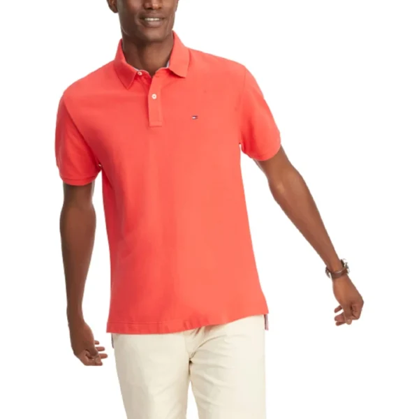 Tommy Hilfiger Men's Short Sleeve Cotton Pique Polo Shirt in Regular Fit, Medium Red Heather