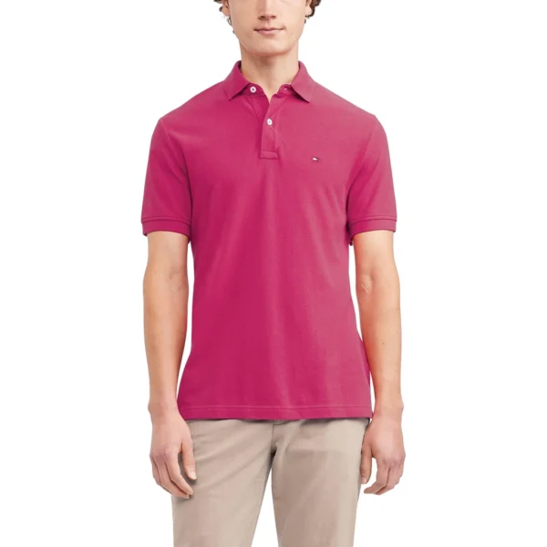 Tommy Hilfiger Men's Short Sleeve Cotton Pique Polo Shirt in Regular Fit, Raspberry Sorbet