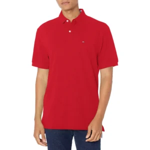 Tommy Hilfiger Men's Short Sleeve Cotton Pique Polo Shirt in Regular Fit, Regal Red