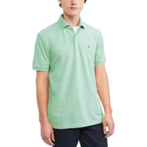 Tommy Hilfiger Men's Short Sleeve Cotton Pique Polo Shirt in Regular Fit, Soft Green Heather