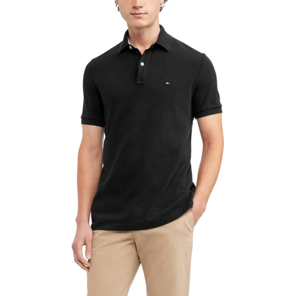 Tommy Hilfiger Men's Short Sleeve Cotton Pique Polo Shirt in Regular Fit, Tommy Black