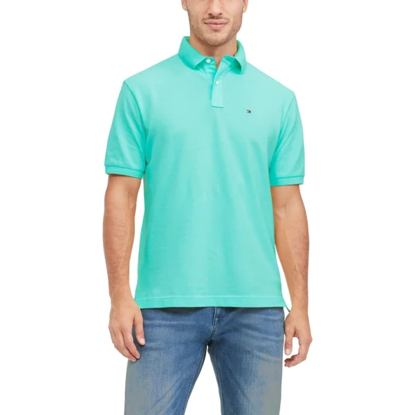 Tommy Hilfiger Men's Short Sleeve Cotton Pique Polo Shirt in Regular Fit, Turquoise