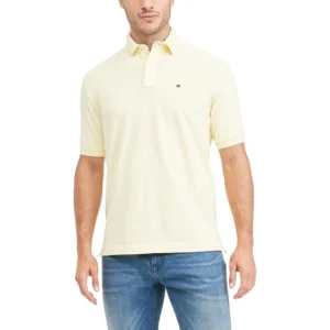 Tommy Hilfiger Men's Short Sleeve Cotton Pique Polo Shirt in Regular Fit, Warm Yellow