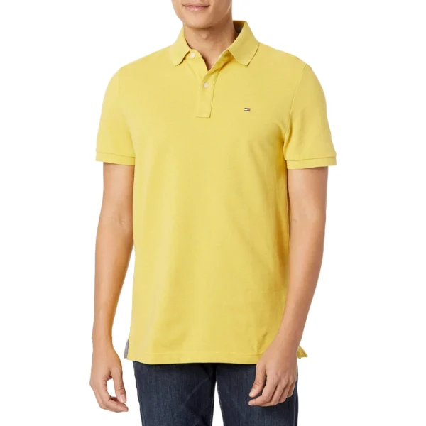 Tommy Hilfiger Men's Short Sleeve Cotton Pique Polo Shirt in Regular Fit, Yellow Heather