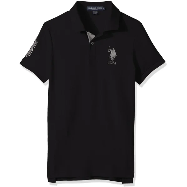 U.S. Polo Assn. Men's Short-Sleeve Polo Shirt with Applique, Black Heather-6543