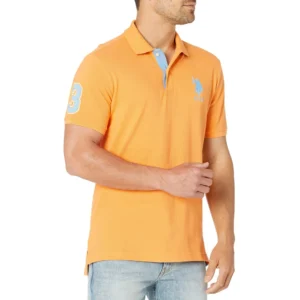 U.S. Polo Assn. Men's Short-Sleeve Polo Shirt with Applique, Blazing Orange