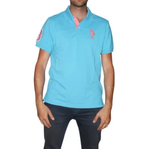 U.S. Polo Assn. Men's Short-Sleeve Polo Shirt with Applique, Blue Fin Heather