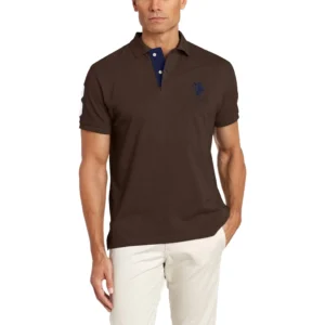 U.S. Polo Assn. Men's Short-Sleeve Polo Shirt with Applique, Brown Heather