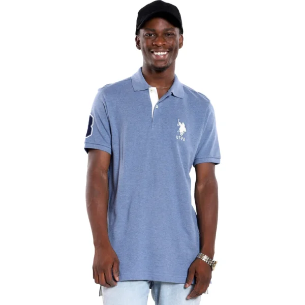 U.S. Polo Assn. Men's Short-Sleeve Polo Shirt with Applique, Cadet Blue Heather