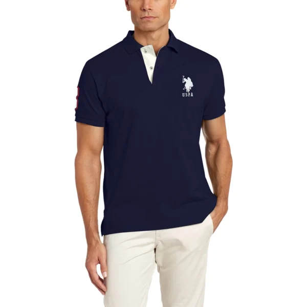 U.S. Polo Assn. Men's Short-Sleeve Polo Shirt with Applique, Classic Navy/White