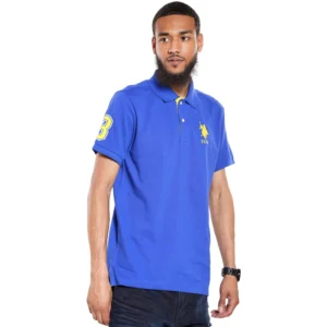 U.S. Polo Assn. Men's Short-Sleeve Polo Shirt with Applique, Cobalt Blue/Yellow