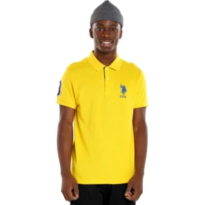 U.S. Polo Assn. Men's Short-Sleeve Polo Shirt with Applique, Cyber Yellow