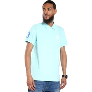 U.S. Polo Assn. Men's Short-Sleeve Polo Shirt with Applique, Easy Turquoise