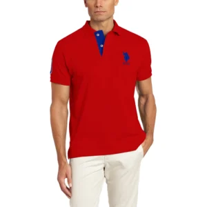 U.S. Polo Assn. Men's Short-Sleeve Polo Shirt with Applique, Engine Red/International Blue